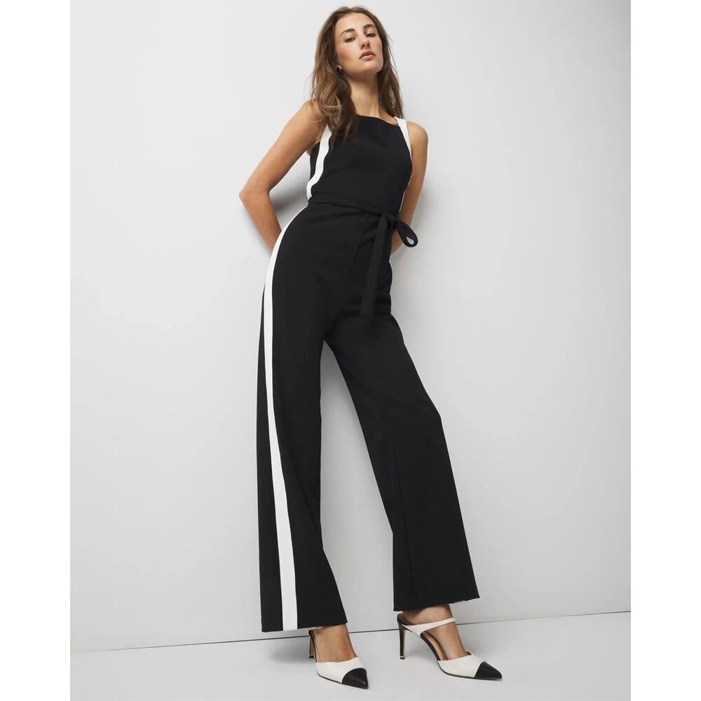 NWT White House Black Market Wide Leg Jumpsuit Black/White Contrast Trim 8 Party